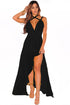 Sexy Black Flared Slit Crisscross Halter Maxi Dress